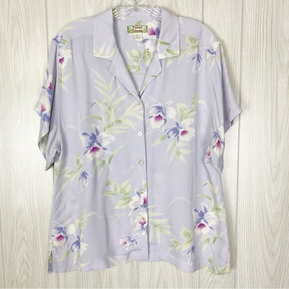 Tommy Bahama | Silk Light Purple Floral Hawaiian Button Down Shirt Size XL - Picture 1 of 12